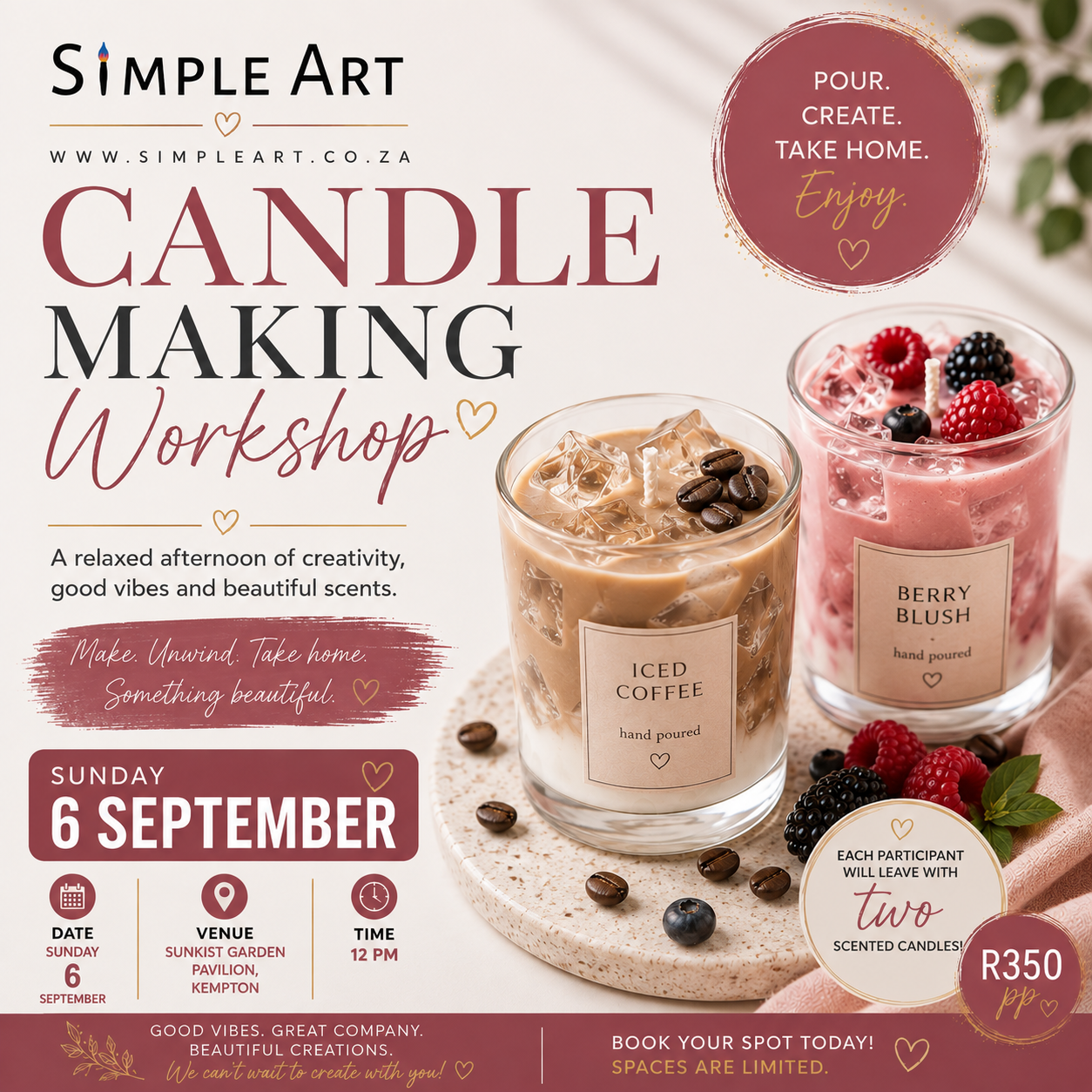 06 September 2026- Candle making- Sunkist Garden Pavilion, Kempton